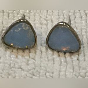 BLUE GLASS WRAPPED WITH METAL EARRINGS